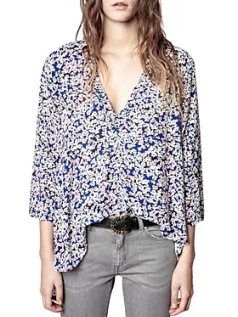 ZADIG & VOLTAIRE Tide Print Begonia Top in Bleu de Chine